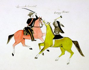 General George Custer 1839-1876 ve Crazy Horse, Sioux Dakota Indian arasındaki çatışma.