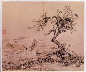 Art coreen: çiftçilik sahnesi. Kim Hong-do (Kim Hong Do) veya Danwon (1745-ca. 1806) tarafından yapılan baskılar