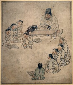 Bir okul sınıfı. Danwon (Kim Hongdo) (1745-1806), kağıt üzerine mürekkep, Coreen sanatı, Joseon (Choson) dönemi 18. yüzyıl. Kore Ulusal Müzesi, Seul (Güney Kore).