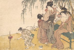 Dört Mevsim Çiçekleri, 1801 adlı resimli kitaptan bir Çocuk Işıklandırma Havai Fişekleri. by Kitagawa Utamaro