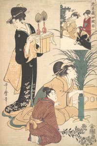 Tsukimi Ay Festivali için Çiçek Düzenleyen Bir Kadın ve Bir Adam, 1802. by Kitagawa Utamaro
