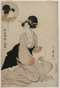 Aktör Iwai Hanshiro V, 1806'ya benzeyen Çekici Bir Kadın. by Kitagawa Utamaro