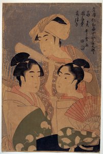 Artistes du festival Niwaka - Utamaro için Niwaka Göstericileri, Kitagawa (1753-1806), c. 1795 - Renkli gravür, 38,6x25,7 - Özel Koleksiyon by Kitagawa Utamaro