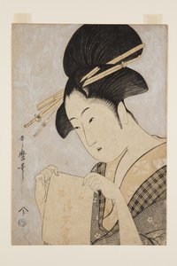 El Havlusu ile Güzellik (renkli tahta baskı) by Kitagawa Utamaro