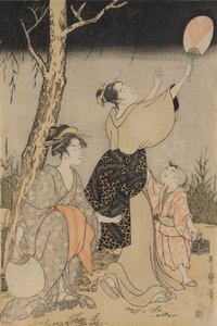 Söğüt Ağacının Altında Ateşböceklerini Yakalamak (solda) by Kitagawa Utamaro