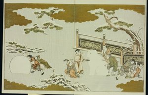 "Gümüş Dünya"dan kar nargile yapan ve kartopu yuvarlayan çocuklar by Kitagawa Utamaro