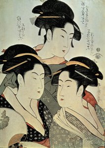 Üç kadının resminin yakın çekimi, Kitagawa Utamaro, Kansei dönemi, Japonya by Kitagawa Utamaro