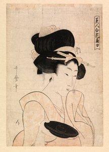 Sake bardağı tutan fahişe, 1790-1806 civarı (renkli gravür) by Kitagawa Utamaro