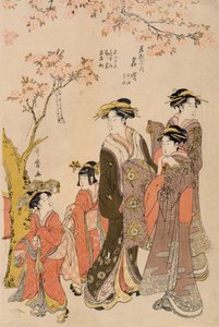 Kiraz ağaçlarının altında gezinen cariyeler, c.1789 (tahta baskı) (203664 detayı) by Kitagawa Utamaro