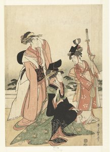 Bir saray mensubunu taklit eden fahişe. by Kitagawa Utamaro