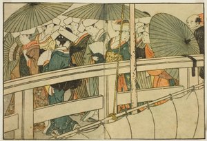 "Resimli Kitap: Dört Mevsim Çiçekleri (Ehon shiki no hana)" adlı resimli kitaptan Yaz Ayında Köprüyü Geçmek, cilt. 1 by Kitagawa Utamaro