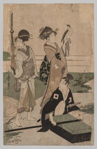 Daimyō ve Maiyeti Fuji Yakınlarındaki Bir Ovada Bir Dereyi Geçerken by Kitagawa Utamaro