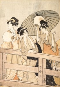 Köprüde ve Altında Serin Akşam Esintisinin Keyfini Çıkarmak, ca. 1800. by Kitagawa Utamaro