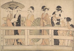 Köprüde Serin Akşam Esintisinin Keyfini Çıkarmak, yakl. 1800. by Kitagawa Utamaro