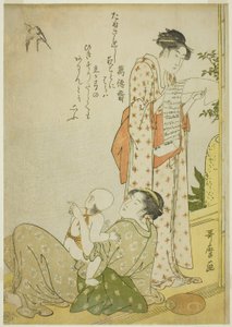 Eenin g Koo l Onte Eranda h (Ensaki no Yusuzumi): Kyoka Şiirleriyle Türün Seneleri, Aiban Biçiminde (Kyo) Kairi Aiban Fuzokuzu) by Kitagawa Utamaro