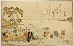 Alçak Gelgitte Kabukları Toplama, "Gelgitten Gelen Hediyeler (Shiohi no tsuto)" resimli kitabından by Kitagawa Utamaro