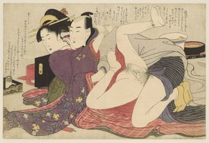 Uzun kollu kimonolu geyşa ve sevgilisi Negai no itoguchi (dizi adı) by Kitagawa Utamaro