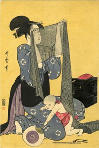 Hari-shigoto İğne Oyası. Üç Parçalı, sol kısım, 1795. by Kitagawa Utamaro