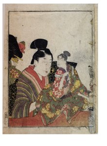 Erkek ve kadın manipülatörlü kukla sahneleri, c. 1758-1806 (kağıda tahta baskı) by Kitagawa Utamaro