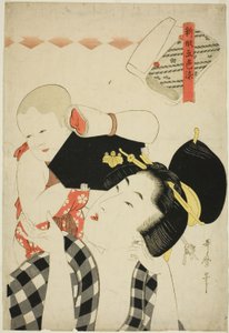 Anne ve Çocuk, "Beş Renkte Boyanmış Yeni Desenler (Shingata goshiki zome)" serisinden by Kitagawa Utamaro