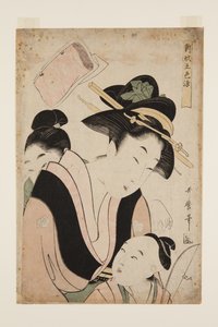 İki Çocuklu Anne (renkli tahta baskı) by Kitagawa Utamaro