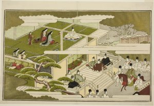 Sarayda Yeni Yıl, resimli kyoka antolojisinden "Genç Tanrı Ebisu (Waka Ebisu)" by Kitagawa Utamaro