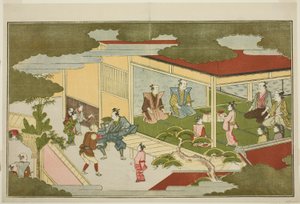 Resimli kyoka antolojisi "Genç Tanrı Ebisu (Waka Ebisu)" dan bir Samuray Konağında Yeni Yıl by Kitagawa Utamaro