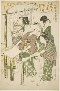 10 (ju), "İpek Kültürü Sektöründe Çalışan Kadınlar (Joshoku kaiko tewaza-gusa)" dizisinden by Kitagawa Utamaro