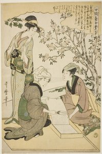 1 numara (ichi), "İpek Kültürü Sektöründe İş Yapan Kadınlar (Joshoku kaiko tewaza-gusa)" serisinden by Kitagawa Utamaro