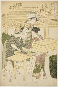 No. 4 (shi), "İpek Kültürü Sektöründe Çalışan Kadınlar (Joshoku kaiko tewaza-gusa)" serisinden by Kitagawa Utamaro