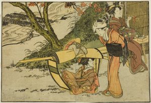 Sonbaharda Akçaağaçları Görüntüleme Gezisi, resimli kitaptan "Resimli Kitap: Dört Mevsim Çiçekleri (Ehon shiki no hana)," cilt. 2 by Kitagawa Utamaro