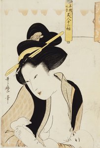 "Ünlü Yerlerin Manzaralı On İki Tipi Güzel Kadın" serisinden çocuğunu emziren bir annenin portresi by Kitagawa Utamaro