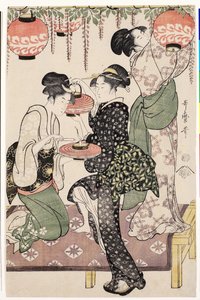 Bir wistaria espalier altında çayevi kızları, 1795 by Kitagawa Utamaro