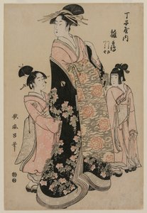 Onun Görevlileri Tsuruji ve Tsuruno ile Chojiya'nın Fahişe Hinazuru, c. 1794. by Kitagawa Utamaro