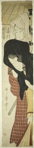 The Courier Service'den (Umegawa, Chubei) Courtesan Umegawa ve Chubei, c.1797 (renkli tahta baskı, hashira-e) by Kitagawa Utamaro