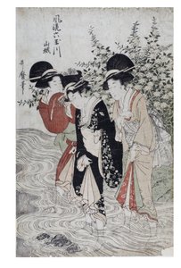 Nehirde Üç Bijin, Edo Dönemi, 1790-1804 civarı (kağıt üzerine ahşap baskı) by Kitagawa Utamaro