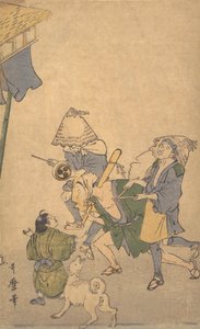 Alt Sınıflardan Üç Asi, Komuso Şapkaları Giyen..., 18. yüzyılın sonu ve 19. yüzyılın başı. by Kitagawa Utamaro