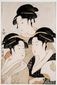 Zamanımızın üç güzeli. Utamaro Kitagawa (1753 - 1806) tarzı Ukiyo-E tarafından Japon baskısı, yaklaşık 1794. Paris, Musee Guimet by Kitagawa Utamaro