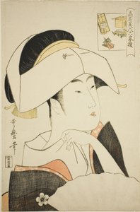Tomimoto Toyohina, Altı Ölümsüz Şaire benzetilen Ünlü Güzeller dizisinden (Komei bijin rokkasen) (Tomimoto Toyohina) (resimli bilmece) by Kitagawa Utamaro