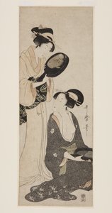 İki Bayan, Her Biri Lake Aynalı (renkli ahşap baskı) by Kitagawa Utamaro