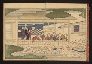 Yoshiwara zevk mahallesindeki ana cadde Nakanochô'daki geçit törenini izlemek by Kitagawa Utamaro