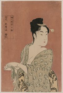 Kadın Fizyonomisinin On Yönü dizisinden Ellerini Kuruyan Kadın, c. 1793. by Kitagawa Utamaro