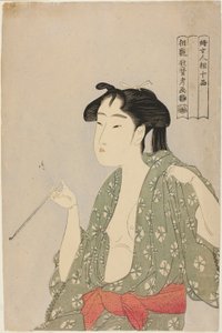 Pipodan Duman Çıkaran Kadın, "Kadınların Fizyonomisinin On Sınıfı (Fujo ninso juppon)" serisinden by Kitagawa Utamaro
