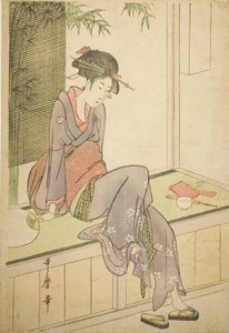 Veranda üzerinde oturan kadın by Kitagawa Utamaro