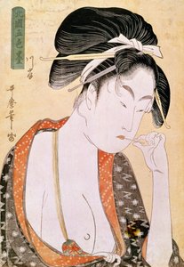 Dudakları özleyen kadın, Utamaro Kitagawa (1753-1806) tarafından Japon baskısı. 18. yüzyıl. Paris, Guimet Müzesi, Asya Sanatları Müzesi by Kitagawa Utamaro