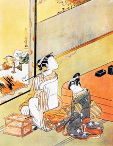 Kadın pipo, ukiyo-e sanat baskısı, Tosa okulu, gravür, Japon uygarlığı, Edo dönemi by Kitagawa Utamaro