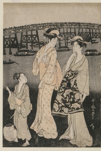 Ryogoku Köprüsü Yakınında Akşam Serinliğinin Keyfini Çıkaran Kadınlar by Kitagawa Utamaro