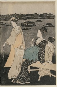 Ryogoku Köprüsü Yakınında Akşam Serinliğinin Keyfini Çıkaran Kadınlar by Kitagawa Utamaro
