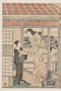 Balkonda Kurutmak İçin Çamaşır Asan Kadınlar by Kitagawa Utamaro