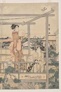 Balkonda Kurutmak İçin Çamaşır Asan Kadınlar by Kitagawa Utamaro